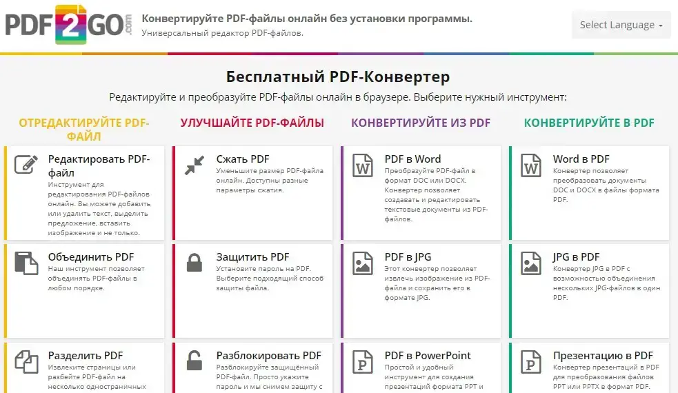 Функции сервиса PDF2GO
